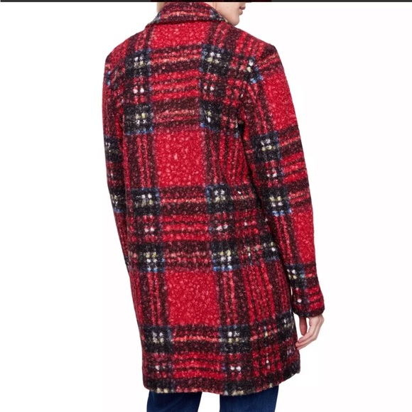 CHARLIE B Red and Black Plaid Pea Coat - Picture 2 of 2